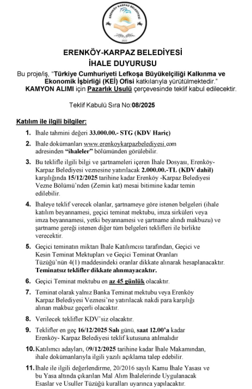 Kamyon Alımı İhalesi