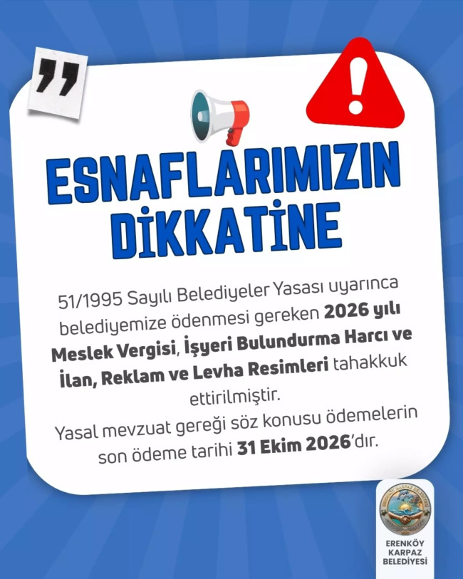 Esnafımıza Duyurulur!