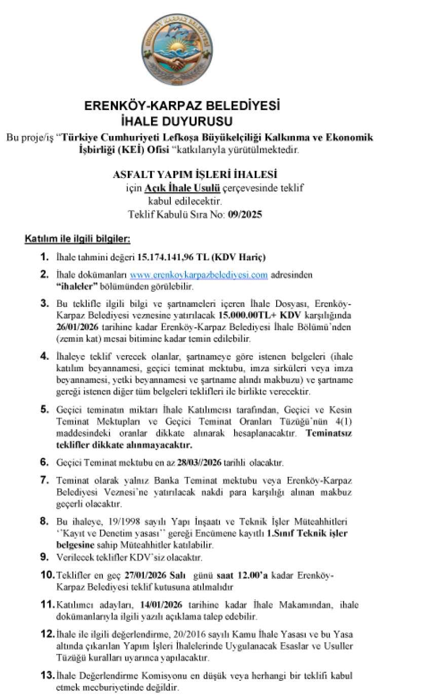 Asfalt Yapım İşleri İhalesi