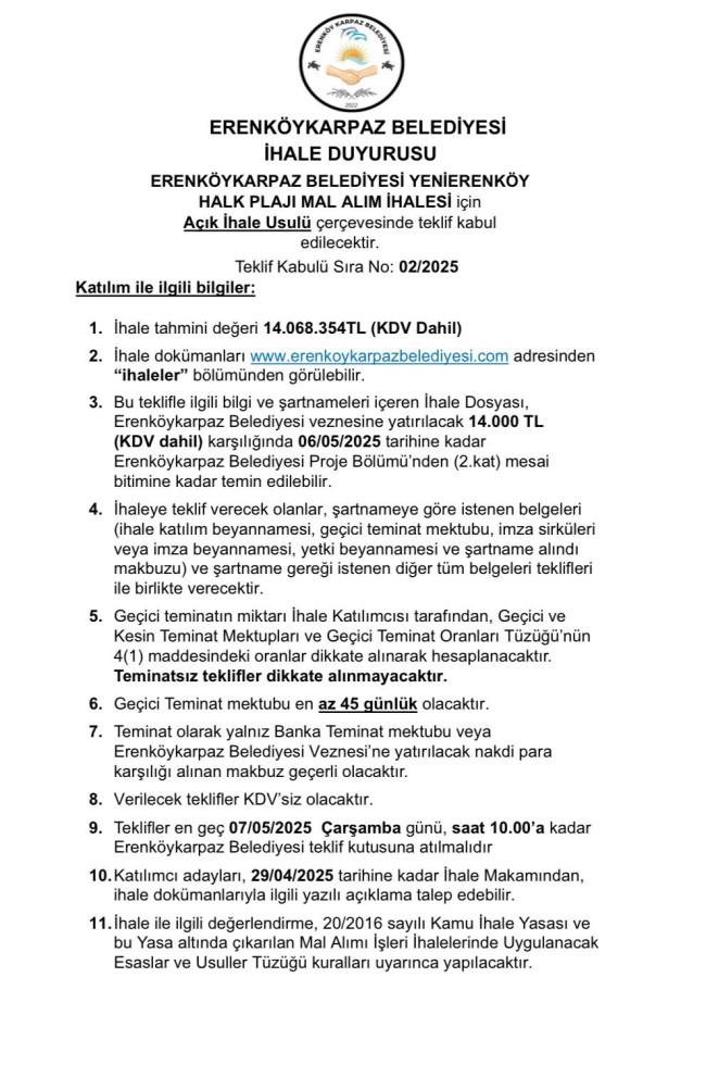 İHALE DUYURUSU