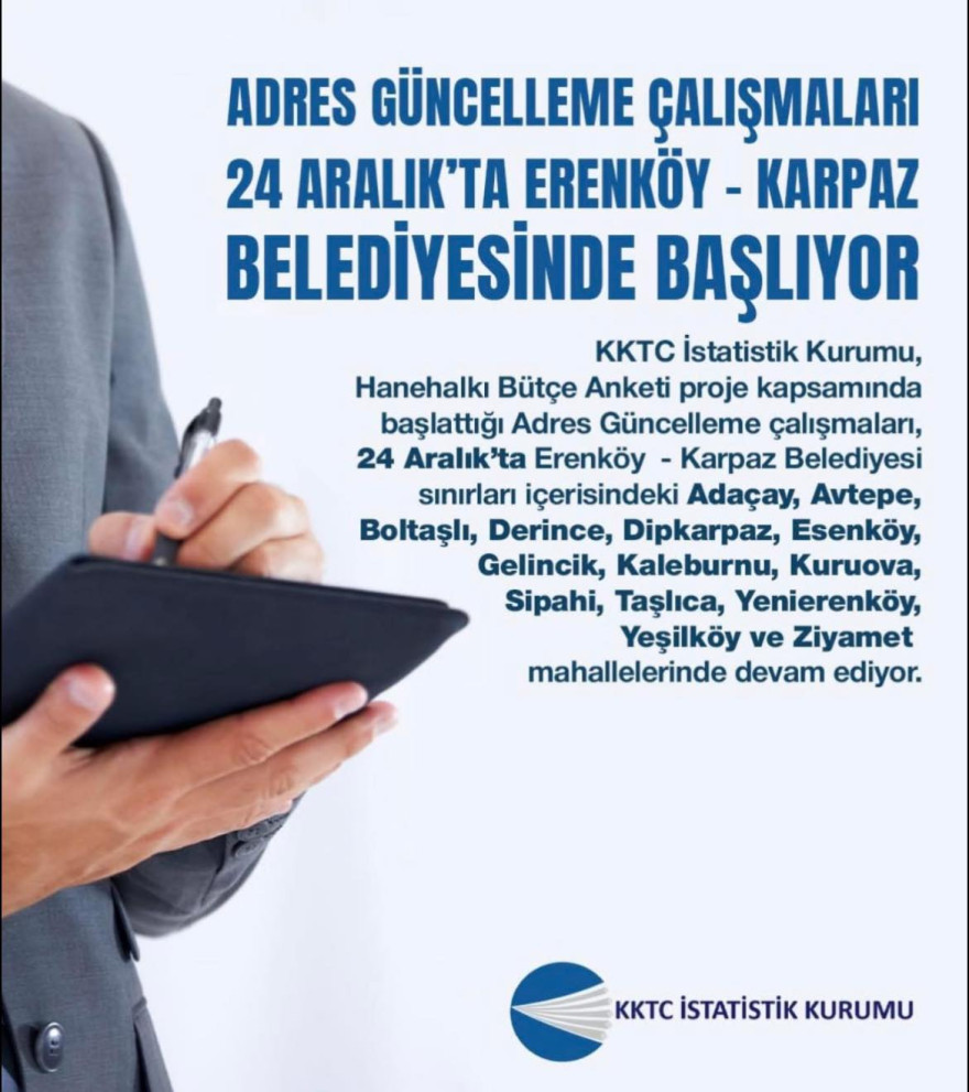 KKTC İstatistik Kurumu &ccedil;alışmaları b&ouml;lgemizde başlatıldı.