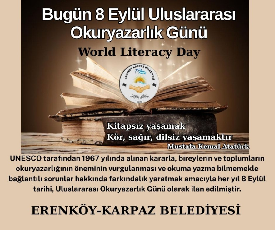 Bugün 8 Eylül Dünya Okuryazarlık Günü