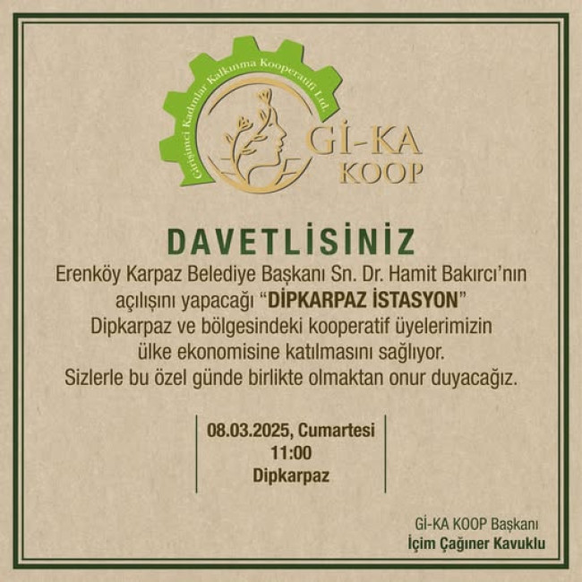 Gİ-KA KOOP Dipkarpaz İstasyonu Açılışı Diparpazda gerçekleştirilecek