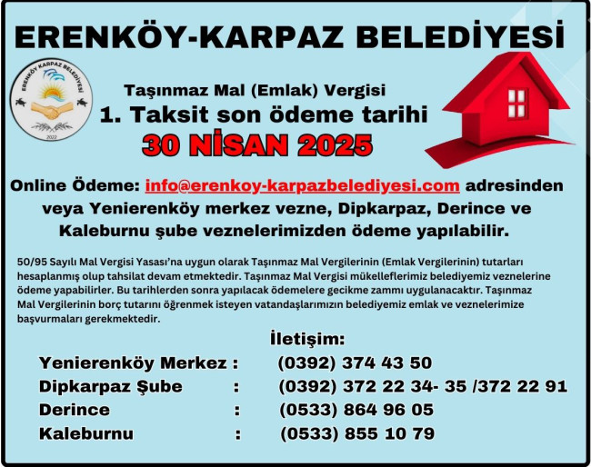 Taşınmaz Mal Vergisi 1. Taksit son ödeneme tarihi: 30 Nisan 2025