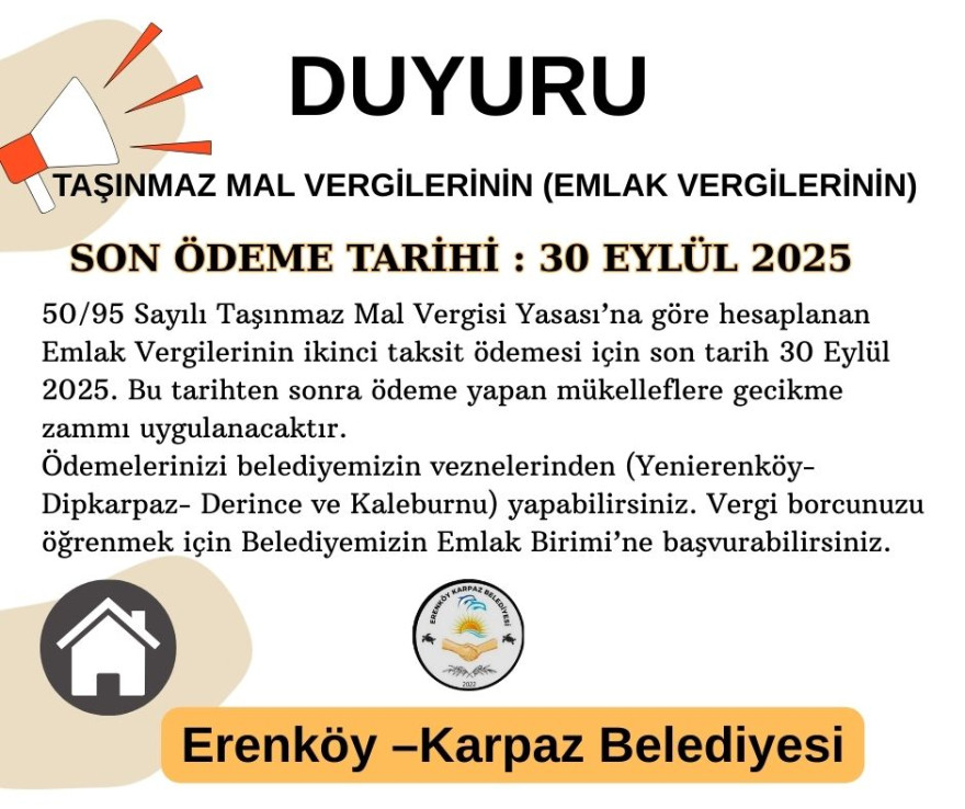Taşınmaz Mal Vergilerinin (Emlak Vergilerinin) Son Ödeme Tarihi: 30 Eylül 2025