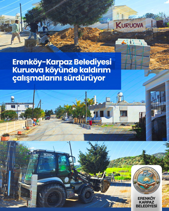Kuruova k&ouml;y&uuml;m&uuml;zde kaldırım &ccedil;alışmaları s&uuml;r&uuml;yor
