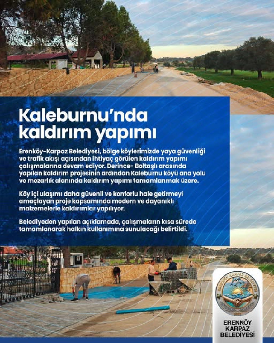 Erenk&ouml;y-Karpaz Belediyesi kaldırım &ccedil;alışmaları s&uuml;r&uuml;yor