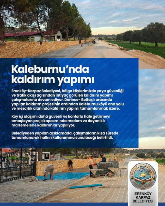 Erenk&ouml;y-Karpaz Belediyesi kaldırım &ccedil;alışmaları s&uuml;r&uuml;yor