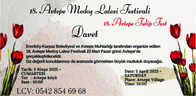 18. Avtepe Medoş Lalesi festivali 5 NİSAN 2025 tarihinde yapılacak