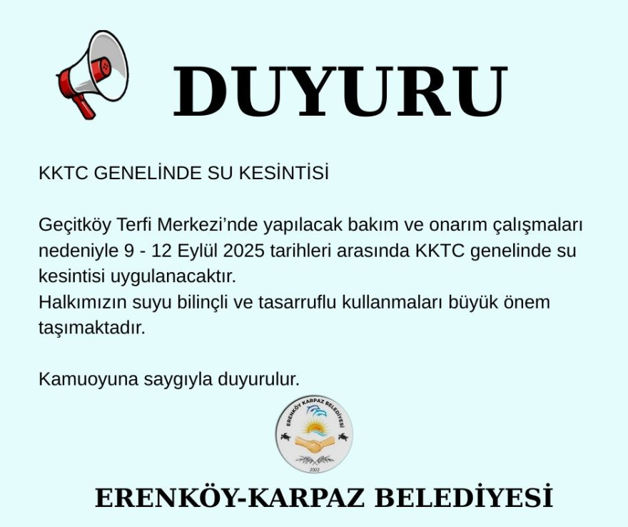 DUYURU: DİKKAT SU KESİNTİSİ